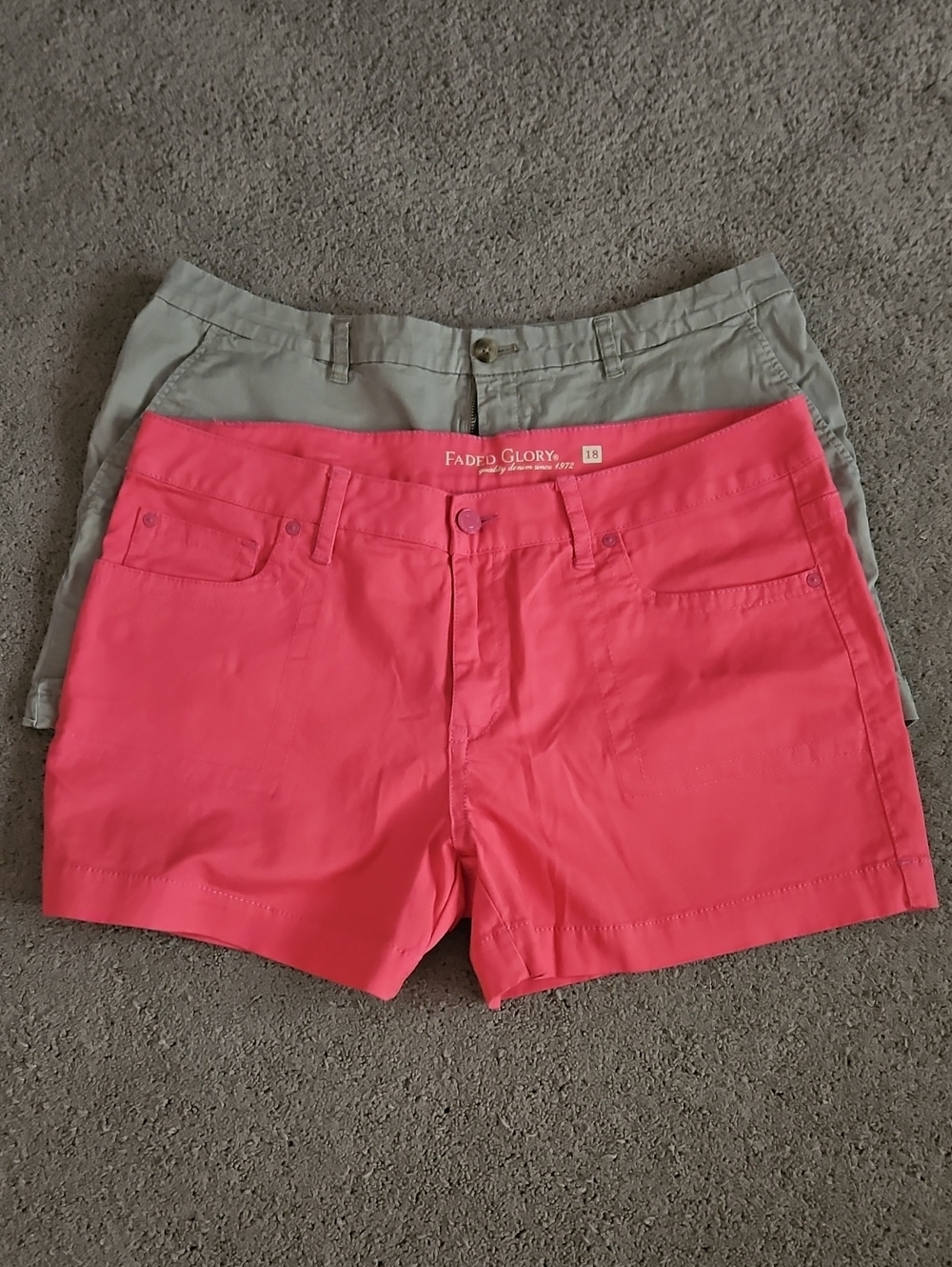 2 Pair Womens Size 18 Faded Glory Women’s Pink and Tan [Kahki) Casual Shorts